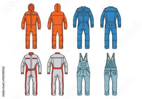 Clean vector illustration of a pair of classic blue denim overalls perfect for workwear or fashion design projects rendered in a versatile cmyk color palette with editable elements