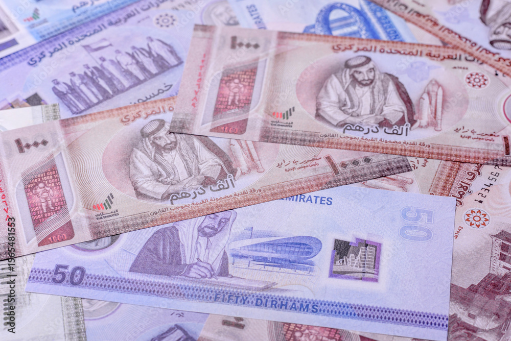 Ταπετσαρία UAE money, dirham, paper banknotes, cash. Emirates money