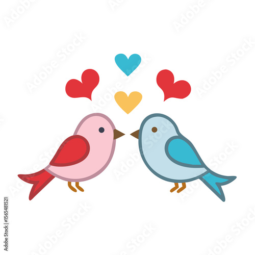 Two cute birds sharing a moment with hearts love romance