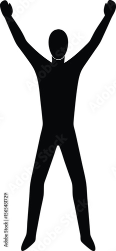 Black silhouette of a person with arms raised in a star jump position