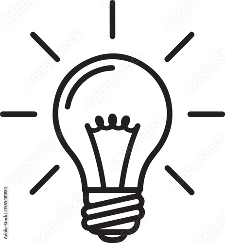 Bright glowing light bulb line icon on a clean white background, symbolizing innovation, fresh ideas, creative solutions, inspiration, and bright new concepts for various design projects
