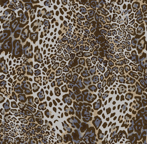 Leopard print. Vector seamless pattern. Animal jaguar skin background with black and brown spots on beige backdrop. Abstract exotic jungle texture. Repeat design for decor, fabric, textile, wallpapers