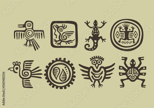 Collection of ancient inca civilization symbols and cultural motifs representing history and heritage