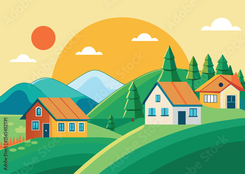 Cartoon Village background landscape vector design
