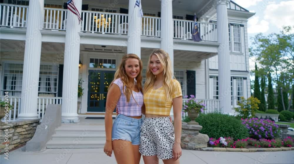 custom made wallpaper toronto digitalTwo sorority sisters posing in front of their sorority house on campus because of archaic laws related to having too many women living in one home in many college towns