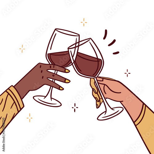 Two hands toasting with red wine glasses celebration