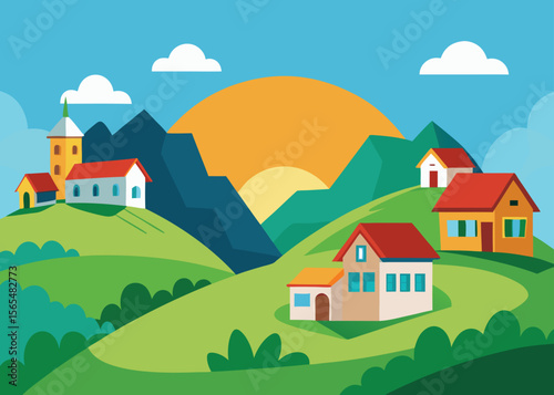 Cartoon Village background landscape vector design