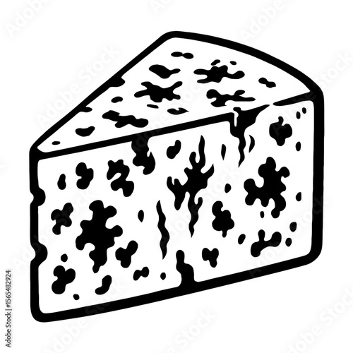 Distinctive Hand-Drawn Blue Cheese Wedge Vector - Ideal for Gourmet Food Menus, Dairy Product Labels, and Recipe Designs