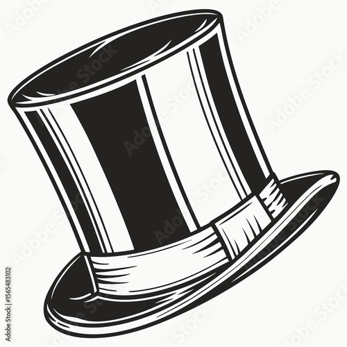 Black top hat with white band and brim detail formal wear