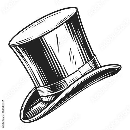 Black top hat with ribbon and brim black and white formal wear