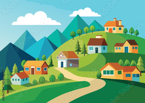 Cartoon Village background landscape vector design