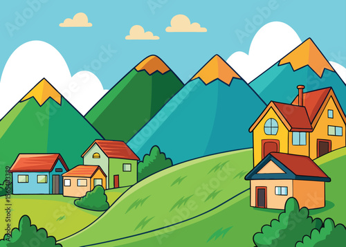 Cartoon Village background landscape vector design
