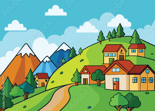 Cartoon Village background landscape vector design