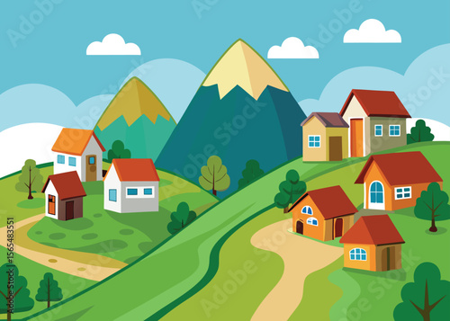 Cartoon Village background landscape vector design
