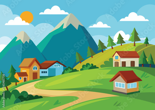 Cartoon Village background landscape vector design