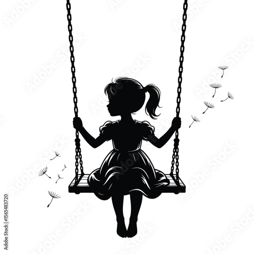 “Black Silhouette of a Child Swinging on White — Minimalist Décor Print”