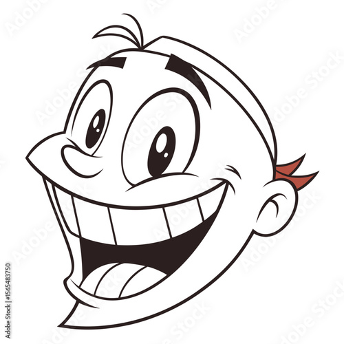 Cheerful cartoon boy face with big smile and expressive eyes happy