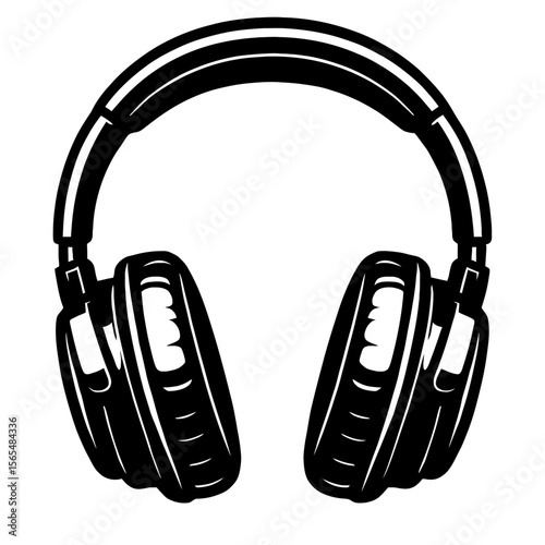 Classic Black and White Headphones Vector Illustration - Perfect for Music and Audio Enthusiasts