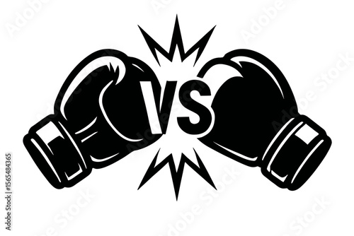 Black and White Boxing Gloves with Versus Symbol Vector - Sport Match Competition Concept
