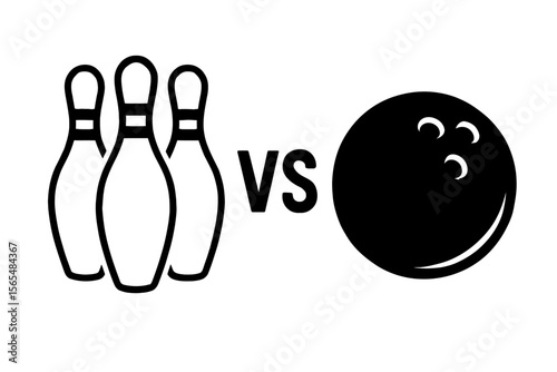 Bowling Pins Versus Ball Icon Vector - Classic Symbol for Bowling Sport and Game