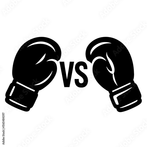 Black Boxing Gloves with VS Icon Vector - Classic Symbol for Fight, Match, or Competition
