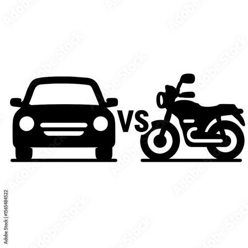 Front View Car vs. Motorcycle - Classic Road Rivalry Illustration
