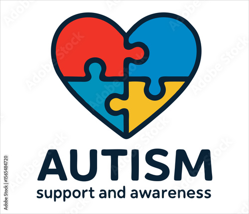 "Colorful puzzle piece logo with a human figure, symbolizing autism support and awareness, with the text 'AUTISM support and awareness.'"