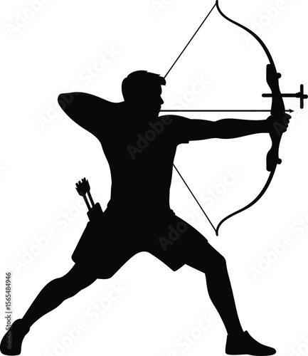 Archer Drawing Bow with Arrow Silhouette Vector Design, Transparent Background.