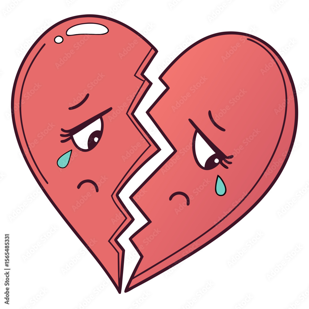 Sad crying broken heart cartoon illustration Sad crying broken heart cartoon illustration
