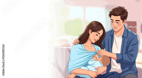 Mother breastfeeding her baby with support from her partner, for family blogs