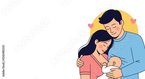 Loving father supports mother breastfeeding baby with copy space