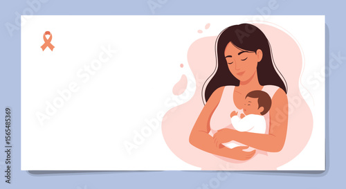 Mother holding baby, breastfeeding advocacy illustration, with copy space