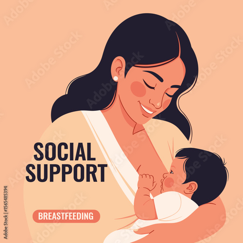 Woman breastfeeding baby with social support message, for family planning campaigns