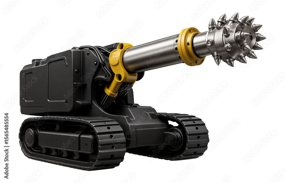 Compact roadheader with a telescopic boom and crawler tracks for narrow underground passages in coal mines. Compact roadheader with a telescopic boom and crawler tracks for narrow underground passages in coal mines.