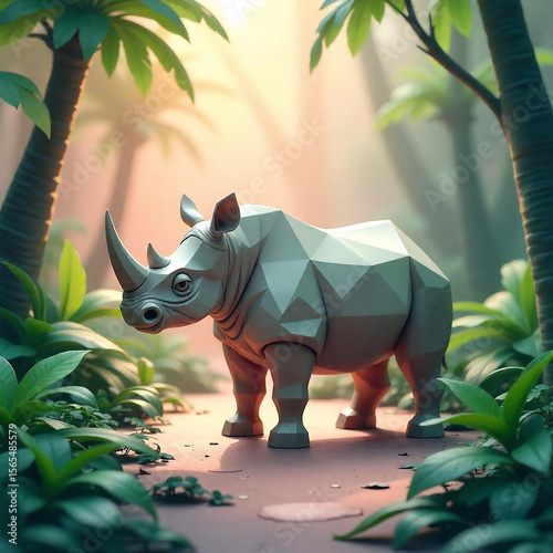 rhino and palm tree
