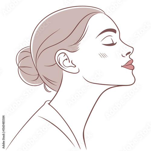 Elegant woman profile with closed eyes and soft hair bun face beauty