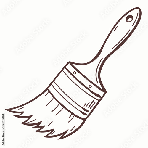 Hand drawn brown paint brush with bristles drawing craft