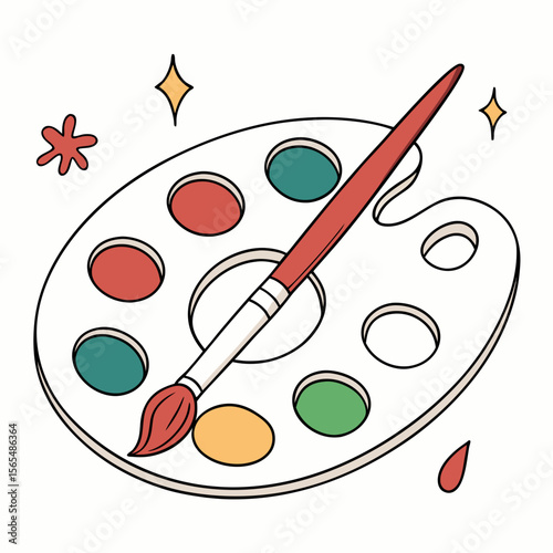 Colorful art palette with brush and paint splatters paintbrush art supplies