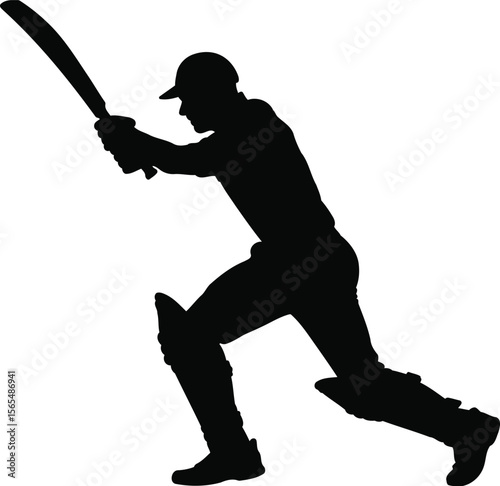 Cricket Player Batting Silhouette Vector Design, Transparent Background.