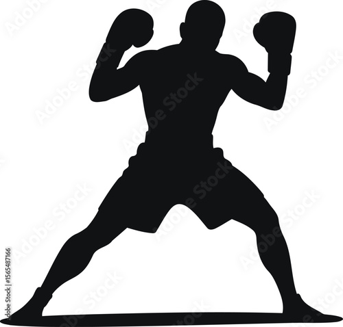 Boxer in Fighting Stance Silhouette Vector Design, Transparent Background.
