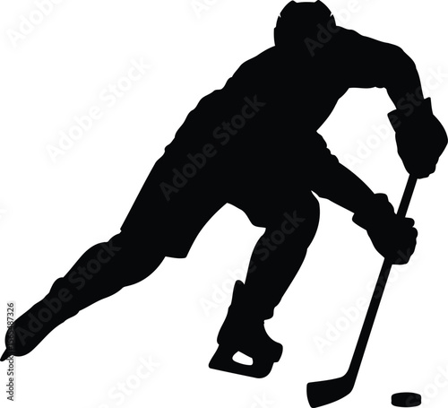 Hockey Player Preparing for Shot Silhouette Vector Design, Transparent Background.