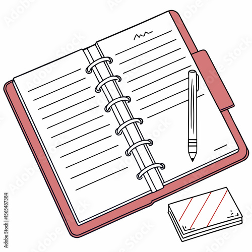 Open planner with pen and note cards notebook writing