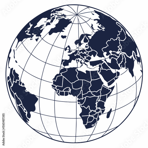 Dark blue globe with continents and latitude longitude lines earth world