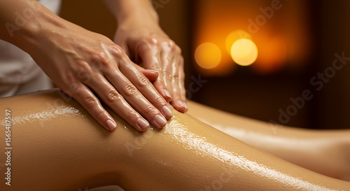 Wallpaper Mural Hands massaging legs with oil in a spa setting for relaxation Torontodigital.ca