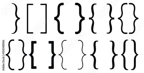 Minimalistic icon set featuring curly braces and square brackets in black on white background, ideal for coding, syntax, or math visuals
