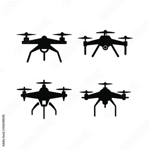 Civilian aerial drone set of silhouette icon vector illustration