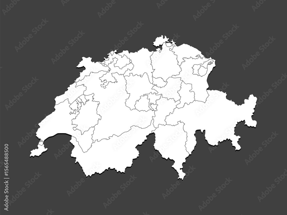 Obraz premium Vector map of Switzerland divided on regions