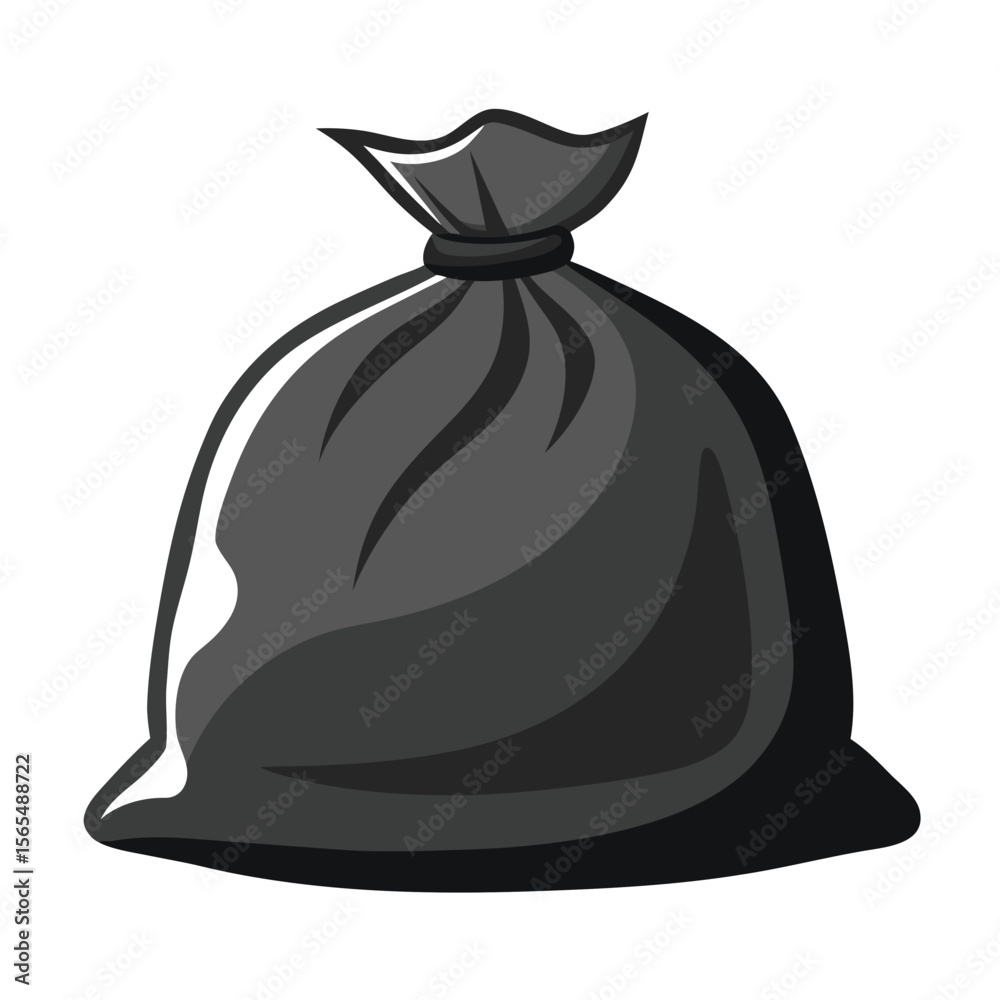 Naklejka premium Black garbage bag with tied top trash bag black bag