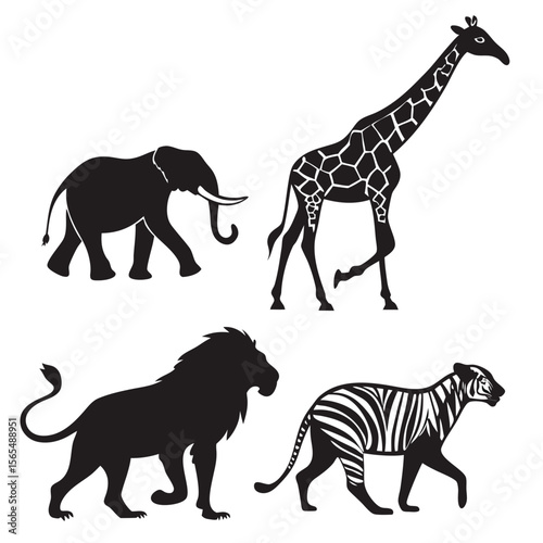 Collection of diverse animal silhouettes in a clean modern flat design style