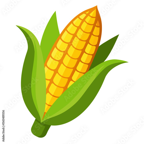 Vibrant yellow corn cob with green husks maize grain